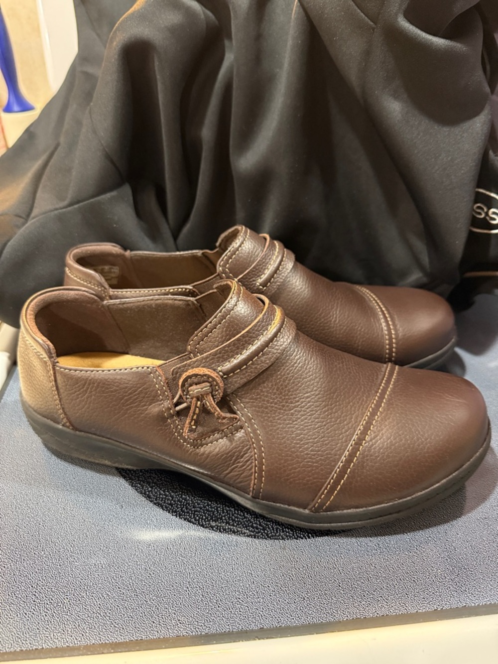 Clarks Brown Leather Slip-On Loafers with Side Buckle